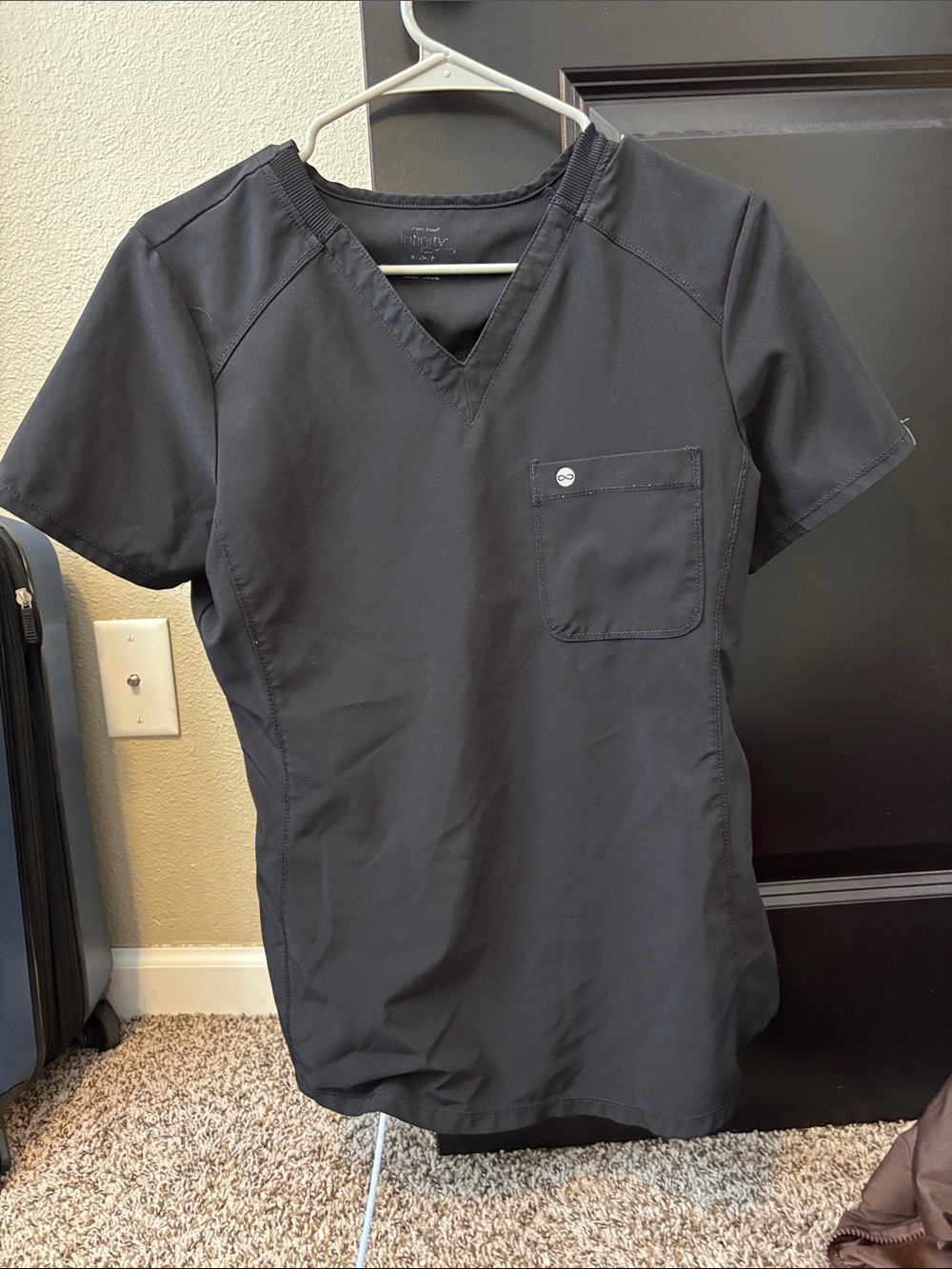 Black Medical Scrub Top with Chest Pocket